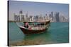 Small Boat and City Centre Skyline, Doha, Qatar, Middle East-Frank Fell-Stretched Canvas
