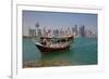 Small Boat and City Centre Skyline, Doha, Qatar, Middle East-Frank Fell-Framed Photographic Print