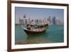 Small Boat and City Centre Skyline, Doha, Qatar, Middle East-Frank Fell-Framed Photographic Print