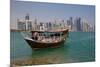 Small Boat and City Centre Skyline, Doha, Qatar, Middle East-Frank Fell-Mounted Photographic Print