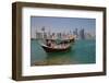 Small Boat and City Centre Skyline, Doha, Qatar, Middle East-Frank Fell-Framed Photographic Print