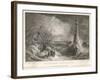 Small Boat in a Rough Sea Sails Perilously Near Smeaton's Third Eddystone Lighthouse Near Plymouth-R. Wallis-Framed Art Print