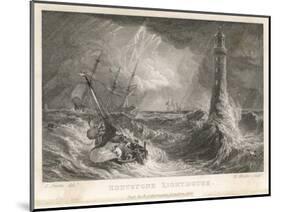 Small Boat in a Rough Sea Sails Perilously Near Smeaton's Third Eddystone Lighthouse Near Plymouth-R. Wallis-Mounted Art Print