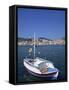 Small Boat in Harbour on Poros, Saronic Islands, Greek Islands, Greece, Europe-Lightfoot Jeremy-Framed Stretched Canvas