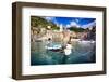 Small Boat in Vernazza Harbor, Cinque Terre, Italy-George Oze-Framed Photographic Print