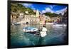 Small Boat in Vernazza Harbor, Cinque Terre, Italy-George Oze-Framed Photographic Print