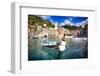 Small Boat in Vernazza Harbor, Cinque Terre, Italy-George Oze-Framed Premium Photographic Print