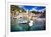 Small Boat in Vernazza Harbor, Cinque Terre, Italy-George Oze-Framed Photographic Print