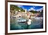 Small Boat in Vernazza Harbor, Cinque Terre, Italy-George Oze-Framed Photographic Print