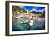 Small Boat in Vernazza Harbor, Cinque Terre, Italy-George Oze-Framed Photographic Print