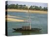Small Boat Moored on the River Loire Near Mont Jean in Pays De La Loire, France, Europe-Michael Busselle-Stretched Canvas