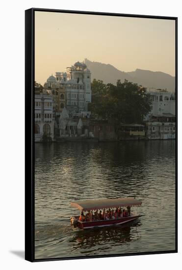 Small boat on Lake Pichola, Udaipur, Rajasthan, India.-Inger Hogstrom-Framed Stretched Canvas
