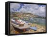 Small Boat on Quay and Small Boats in Enclosed Harbour at Mousehole, Cornwall, England-Neale Clark-Framed Stretched Canvas