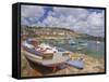 Small Boat on Quay and Small Boats in Enclosed Harbour at Mousehole, Cornwall, England-Neale Clark-Framed Stretched Canvas