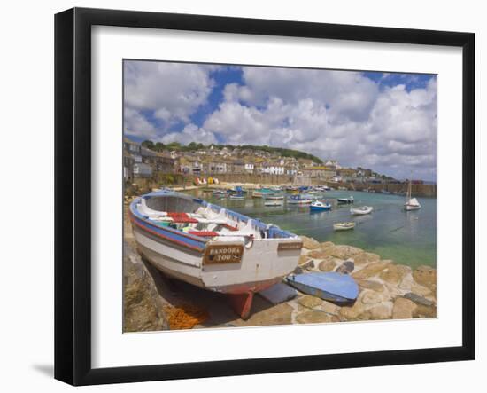 Small Boat on Quay and Small Boats in Enclosed Harbour at Mousehole, Cornwall, England-Neale Clark-Framed Photographic Print