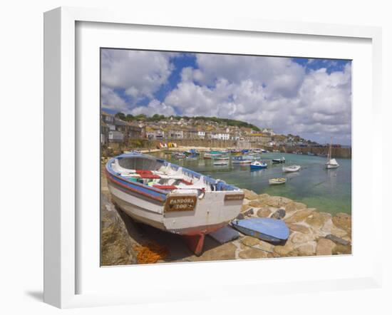 Small Boat on Quay and Small Boats in Enclosed Harbour at Mousehole, Cornwall, England-Neale Clark-Framed Photographic Print