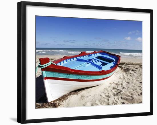 Small Boat on Tourist Beach the Mediterranean Sea, Djerba Island, Tunisia, North Africa, Africa-Dallas & John Heaton-Framed Photographic Print