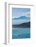 Small Boat Passing the Awe Inspiring Mount Etna, UNESCO World Heritage Site-Martin Child-Framed Photographic Print