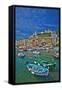 Small Boats at Anchor in Harbor, Portovenere, La Spezia, Italy-Terry Eggers-Framed Stretched Canvas