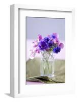 Small Bouquet with Cornflowers and Vetch on Green Silk-Brigitte Protzel-Framed Photographic Print