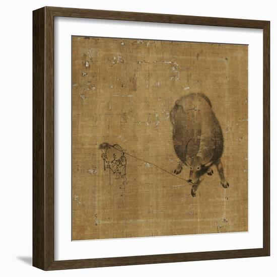 Small Boy Struggling to Lead a Waterbuffalo-null-Framed Giclee Print