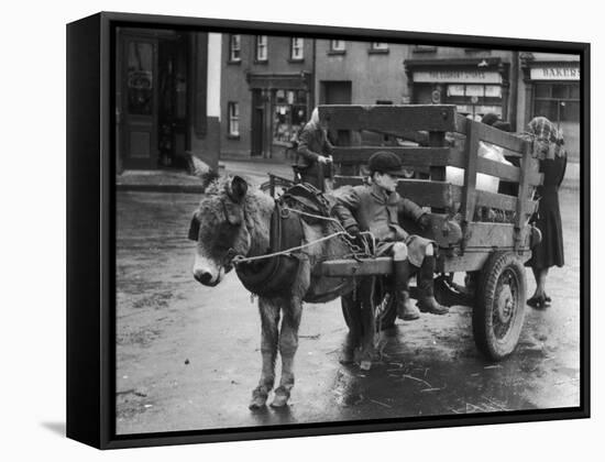 Small Boy Waits Patiently on a Donkey Cart in the Market Place at Kildare Co Kildare Ireland-null-Framed Stretched Canvas