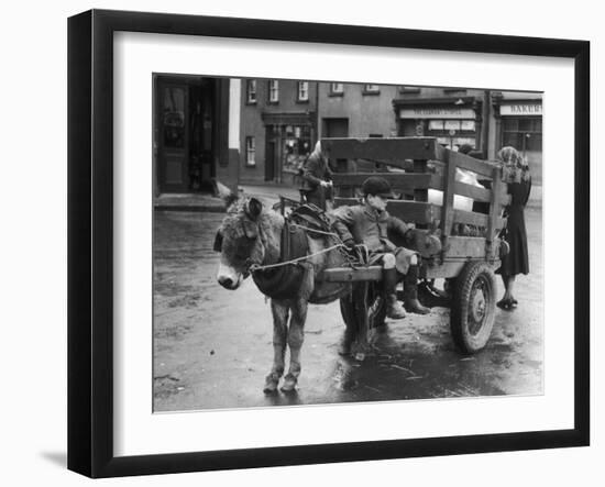 Small Boy Waits Patiently on a Donkey Cart in the Market Place at Kildare Co Kildare Ireland-null-Framed Photographic Print