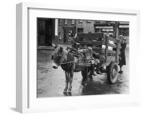 Small Boy Waits Patiently on a Donkey Cart in the Market Place at Kildare Co Kildare Ireland-null-Framed Photographic Print