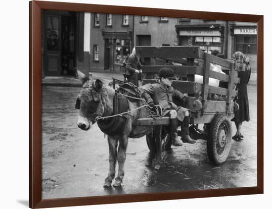 Small Boy Waits Patiently on a Donkey Cart in the Market Place at Kildare Co Kildare Ireland-null-Framed Photographic Print