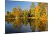 Small bridge and autumn colors reflected on tranquil pond, New Hampshire-Adam Jones-Mounted Photographic Print