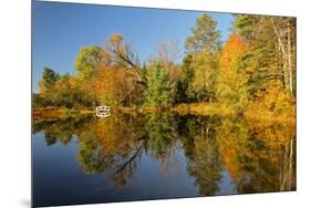 Small bridge and autumn colors reflected on tranquil pond, New Hampshire-Adam Jones-Mounted Photographic Print