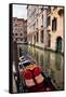 Small Canal Bridge Buildings Gondola Boats Reflections, Venice, Italy-William Perry-Framed Stretched Canvas