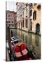 Small Canal Bridge Buildings Gondola Boats Reflections, Venice, Italy-William Perry-Stretched Canvas