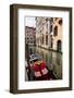 Small Canal Bridge Buildings Gondola Boats Reflections, Venice, Italy-William Perry-Framed Photographic Print