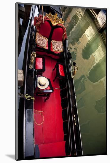 Small Canal Red Black Gondola Close-Up Boat Reflection, Venice, Italy-William Perry-Mounted Photographic Print