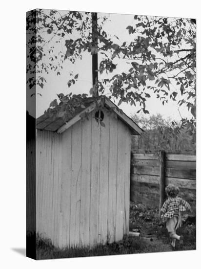 Small Child Running to the Outhouse at Rural School-Thomas D^ Mcavoy-Stretched Canvas