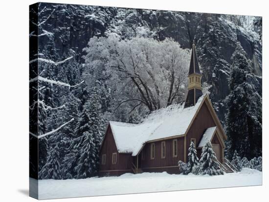 Small Church in Snow-null-Stretched Canvas