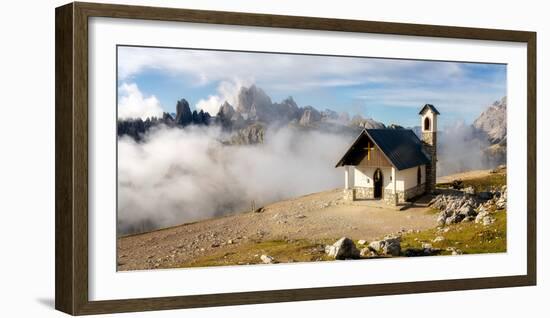 Small church with the Cadini di Misurina mountain range in the background, Dolomites, Italy-Karen Deakin-Framed Photographic Print