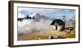 Small church with the Cadini di Misurina mountain range in the background, Dolomites, Italy-Karen Deakin-Framed Photographic Print