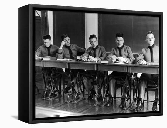 Small Class of West Point Cadets Listening to a Lecture in Classroom, at US Military Academy-null-Framed Stretched Canvas