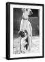 Small Dog Standing under Great Dane-null-Framed Photographic Print