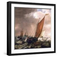 Small Dutch Transport Ship, before the Breeze, in the Calm, Shallow Waters along the Coast, Bearing-Simon Jacobsz Vlieger-Framed Giclee Print