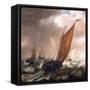 Small Dutch Transport Ship, before the Breeze, in the Calm, Shallow Waters along the Coast, Bearing-Simon Jacobsz Vlieger-Framed Stretched Canvas