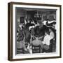 Small Ensemble of Fiddlers and Guitar Players Providing Live Music for an Enthusiastic Group-Eric Schaal-Framed Photographic Print