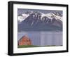 Small Farm Building with Mountains, Harstad, Norway-Walter Bibikow-Framed Premium Photographic Print