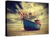 Small Fishing Boat on Shore of the Baltic Sea, Vintage Retro Instagram Style.-Maciej Bledowski-Stretched Canvas
