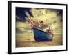 Small Fishing Boat on Shore of the Baltic Sea, Vintage Retro Instagram Style.-Maciej Bledowski-Framed Photographic Print