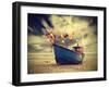 Small Fishing Boat on Shore of the Baltic Sea, Vintage Retro Instagram Style.-Maciej Bledowski-Framed Photographic Print