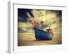 Small Fishing Boat on Shore of the Baltic Sea, Vintage Retro Instagram Style.-Maciej Bledowski-Framed Photographic Print