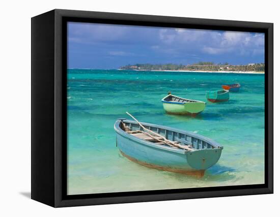 Small Fishing Boats in the Turquoise Sea, Mauritius, Indian Ocean, Africa-null-Framed Stretched Canvas